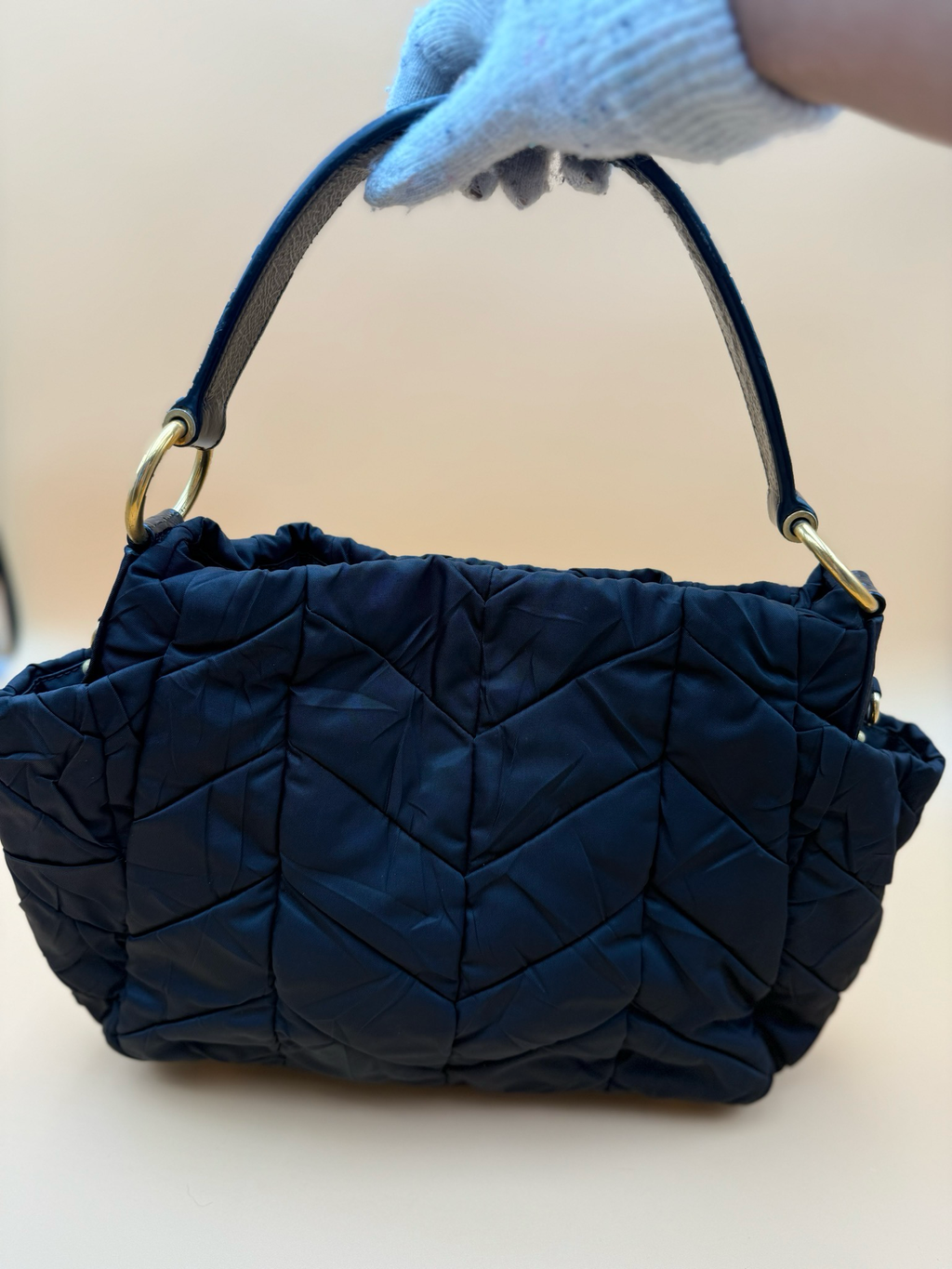 Prada Tessuto Quilted Chevron Hobo Shoulder Black