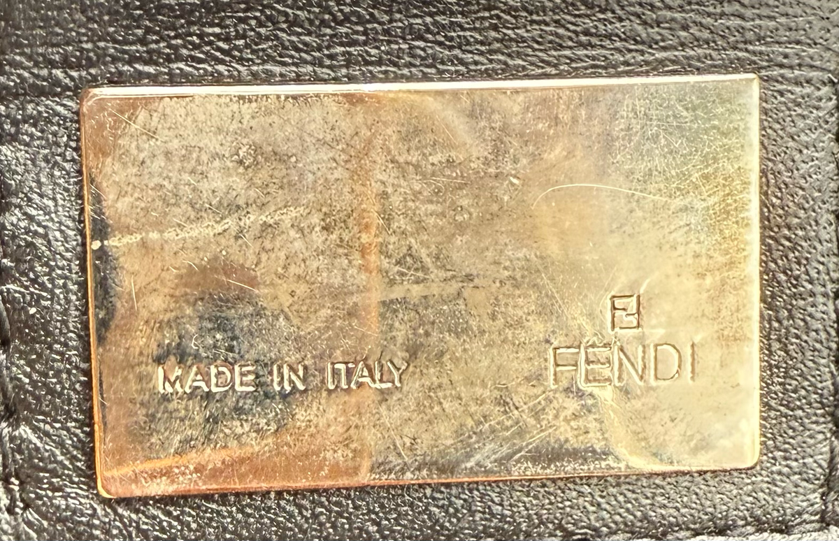 Fendi Zucca Baguette Double Flap Hobo Shoulder Black