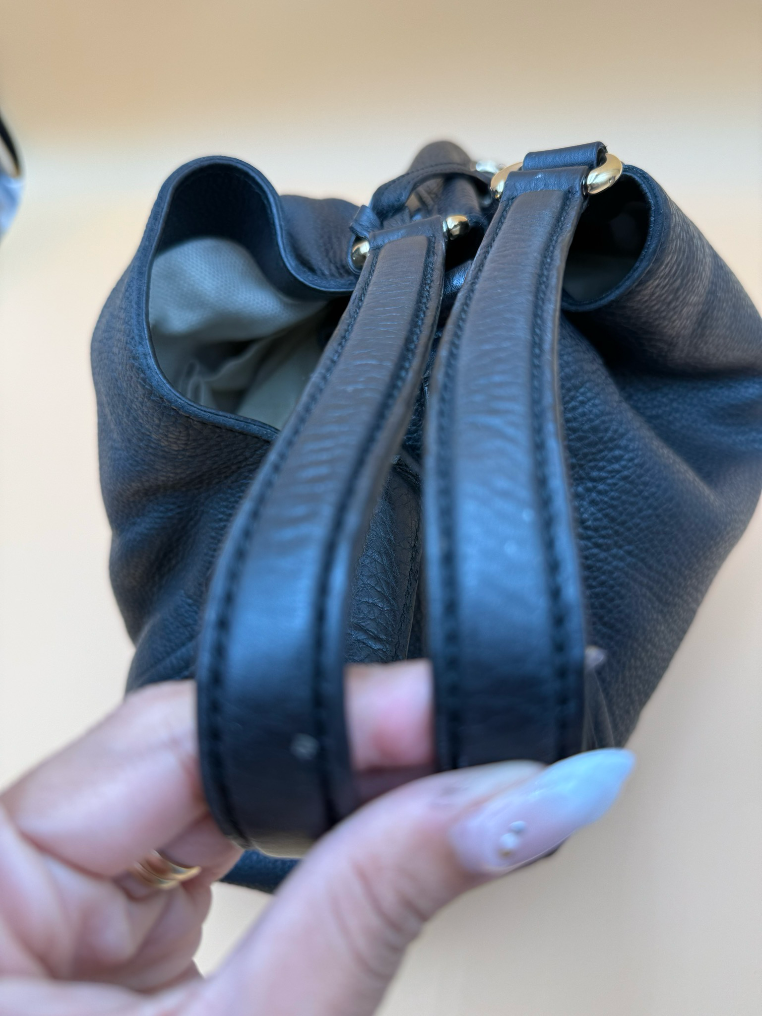 Gucci Soho Pebbled Calfskin Tote Shoulder Bag Black