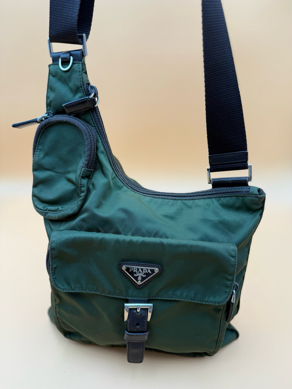 Prada Nylon Vela Messenger Crossbody Green