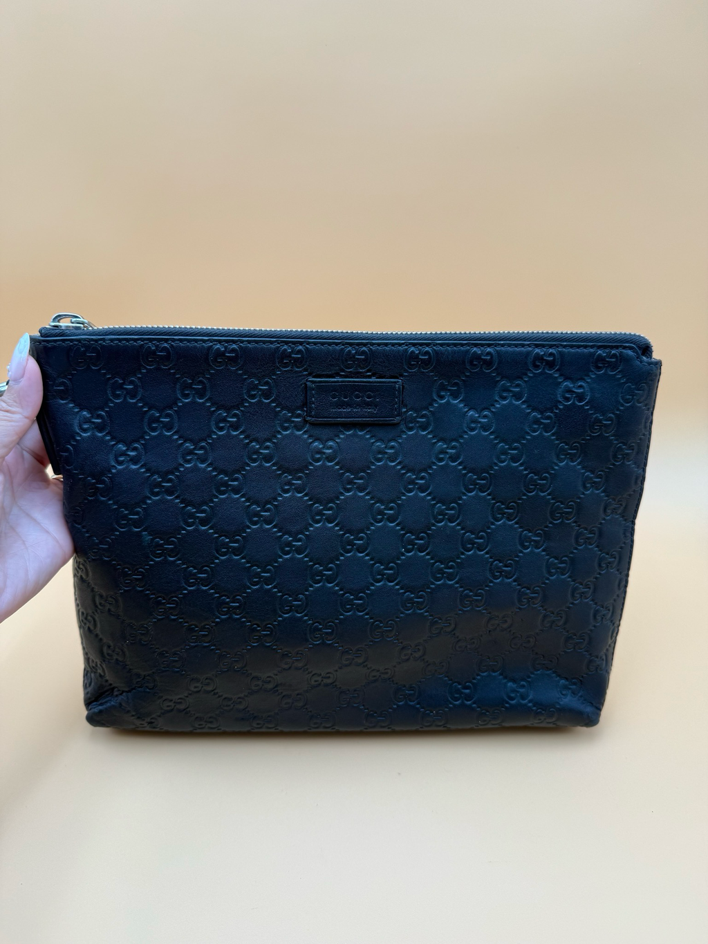 Gucci Monogram Leather Guccissima Clutch Bag