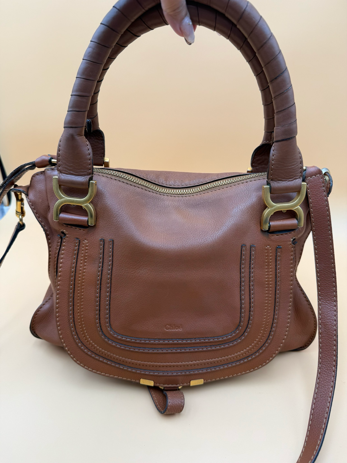 Chloe Marcie Saddle Medium Crossbody Tan