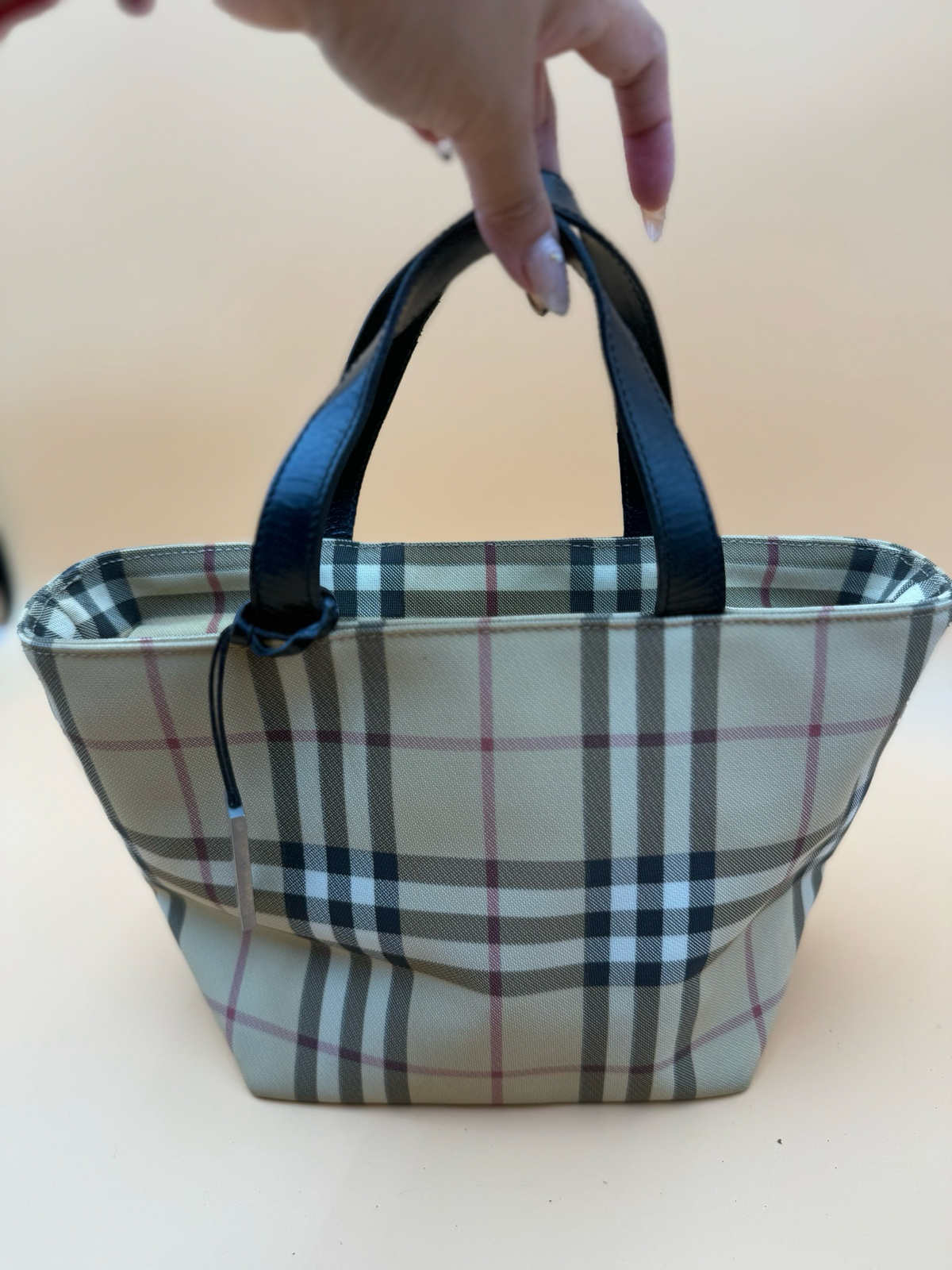 Burberry Nova Check Top Handle Coated Canvas