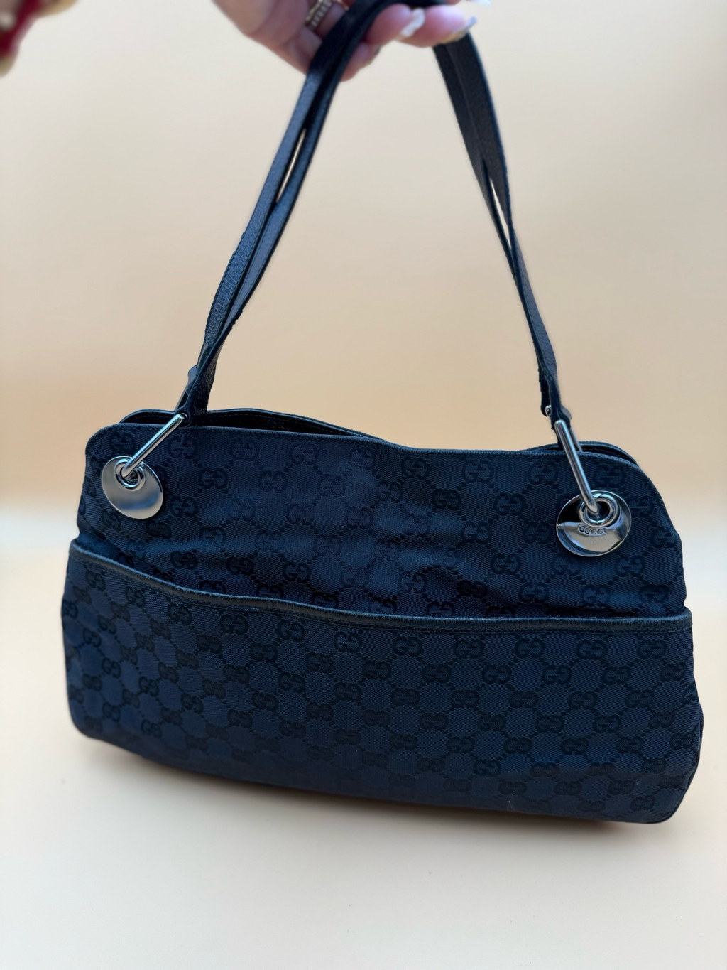 Gucci Canvas Eclipse Black Monogram Tote Shoulder Bag