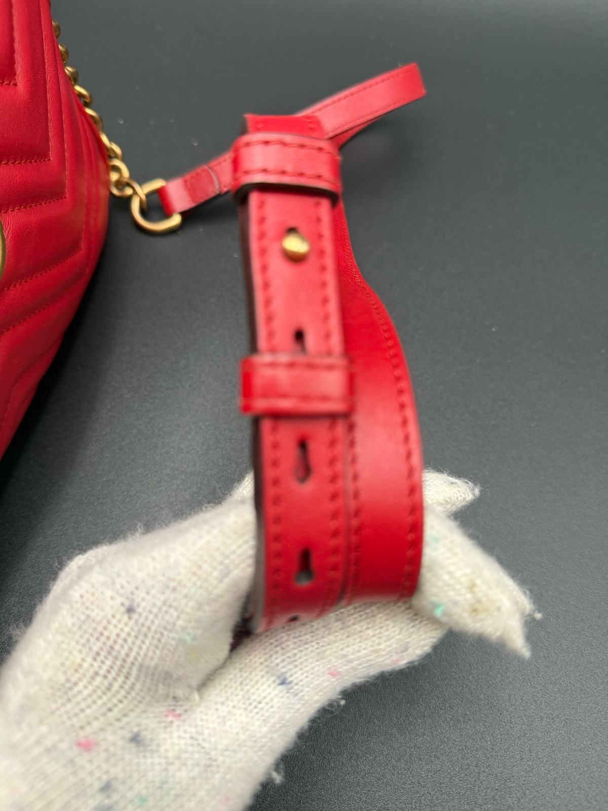 Gucci Chevron Calfskin Marmont Crossbody Small Messenger Hibiscus Red