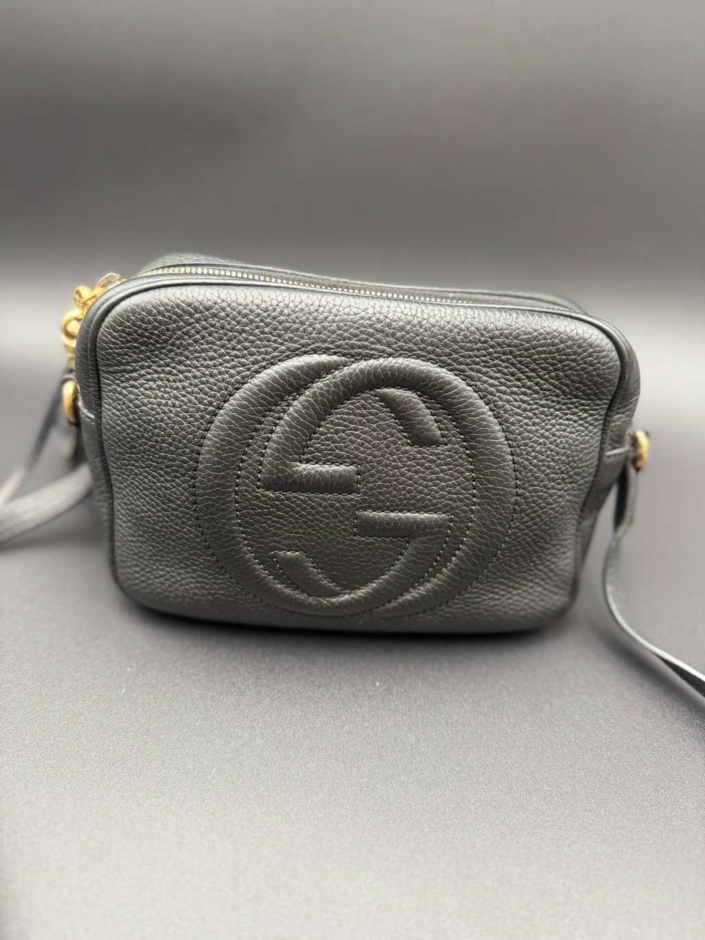 Gucci Soho Disco Camera Bag Pebbled Leather Black With Wallet Long Flap Bundle