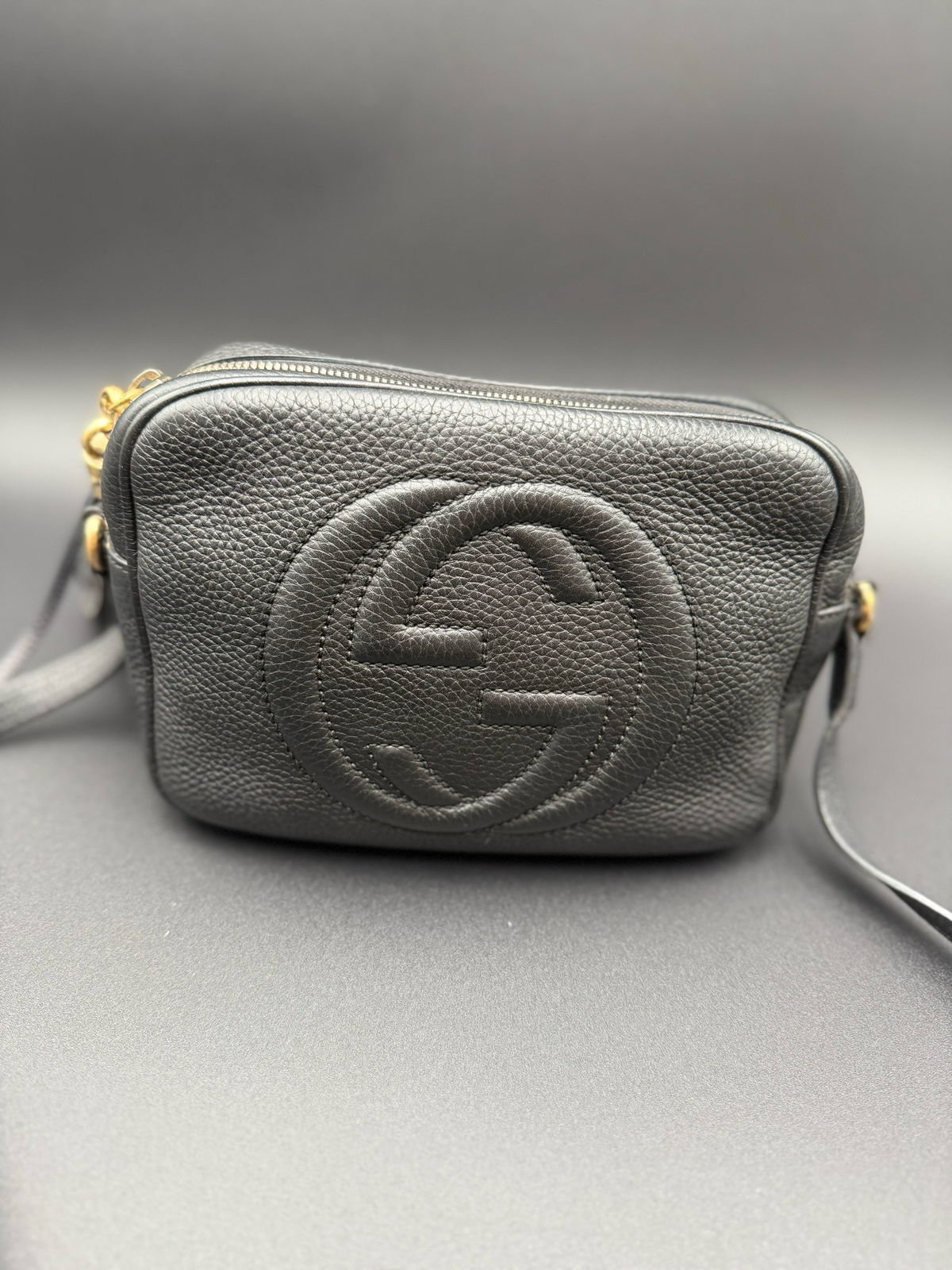 Gucci Soho Disco Camera Bag Pebbled Leather Black With Wallet Long Flap Bundle
