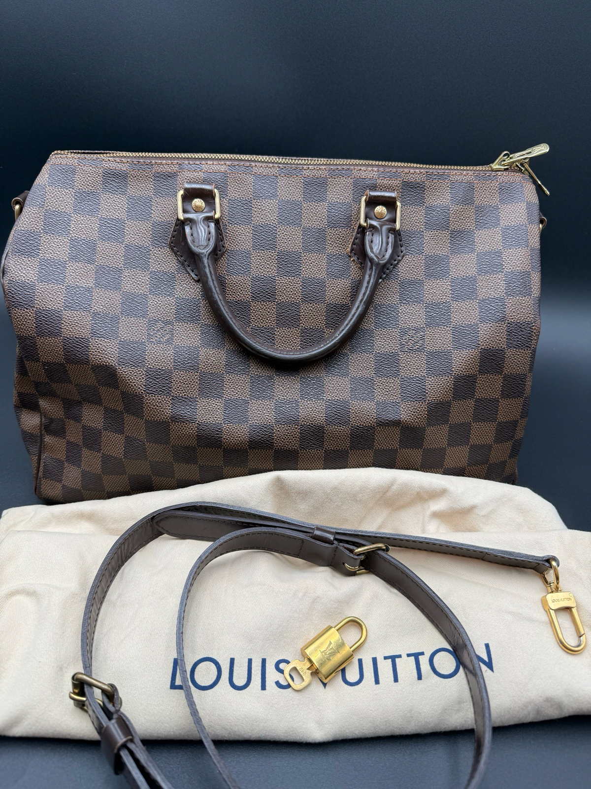Louis Vuitton Damier Ebene Bandoulier Speedy 35 Crossbody Messenger