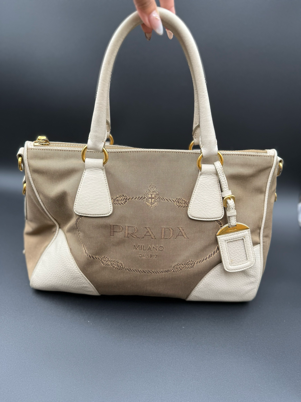 Prada Jacquard Canapa Canvas Tote Shoulder