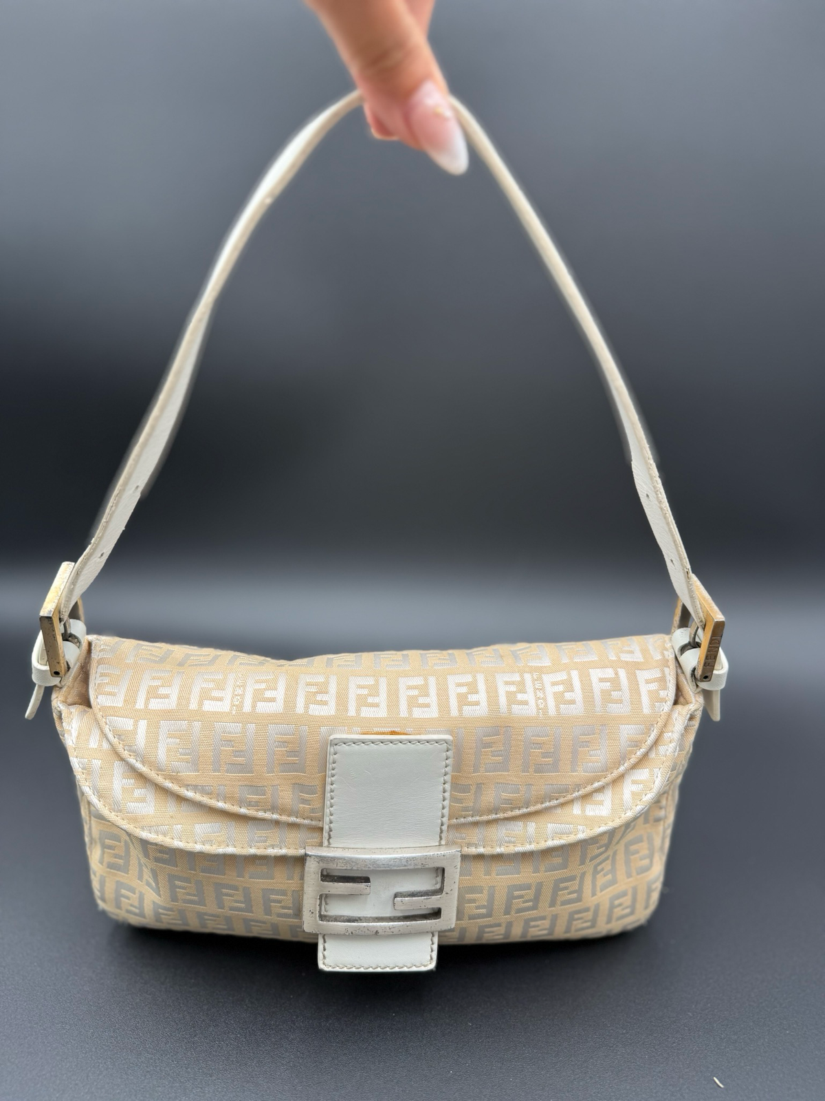 Fendi Zucca Baguette Double Flap Shoulder Hobo