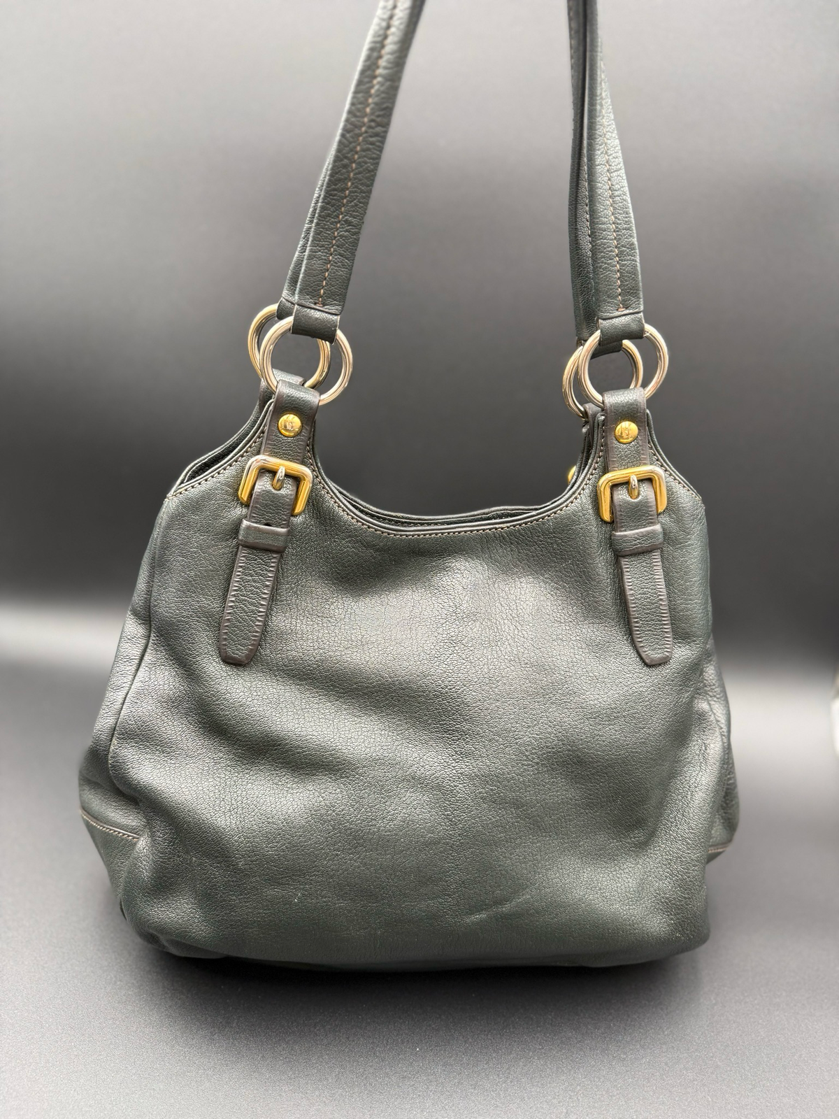 Prada Vitello Daino Tote Medium Shoulder Bag Dark Green