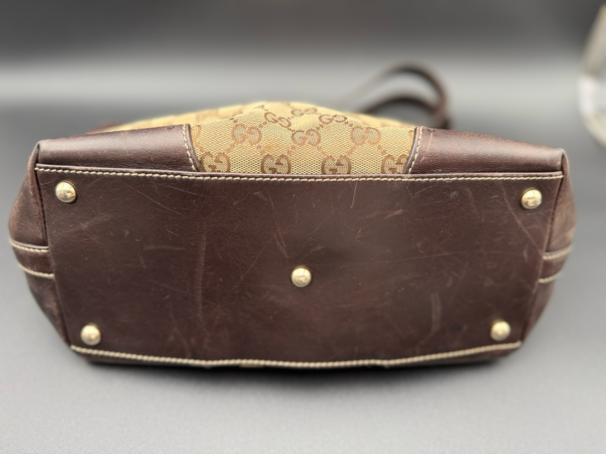 Gucci Monogram Canvas Punch Tote Zipper Shoulder Bag