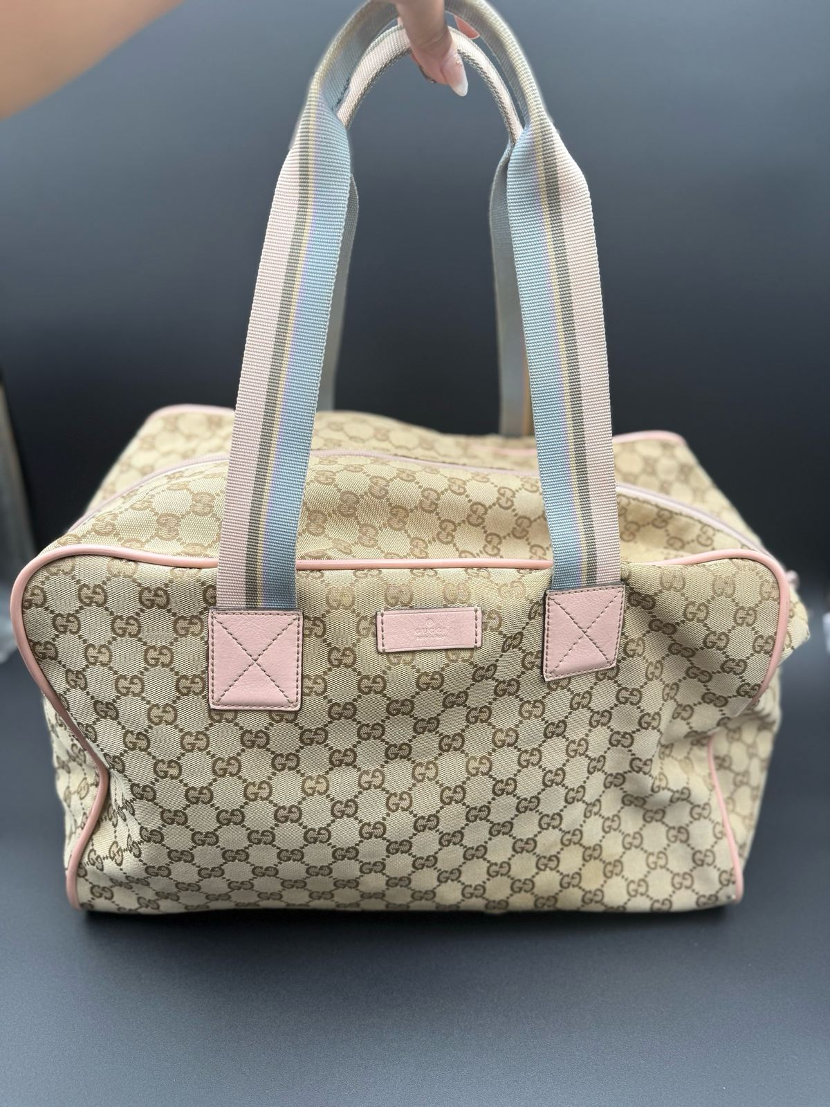 Gucci Canvas Travel Duffle Carry On Web Strap