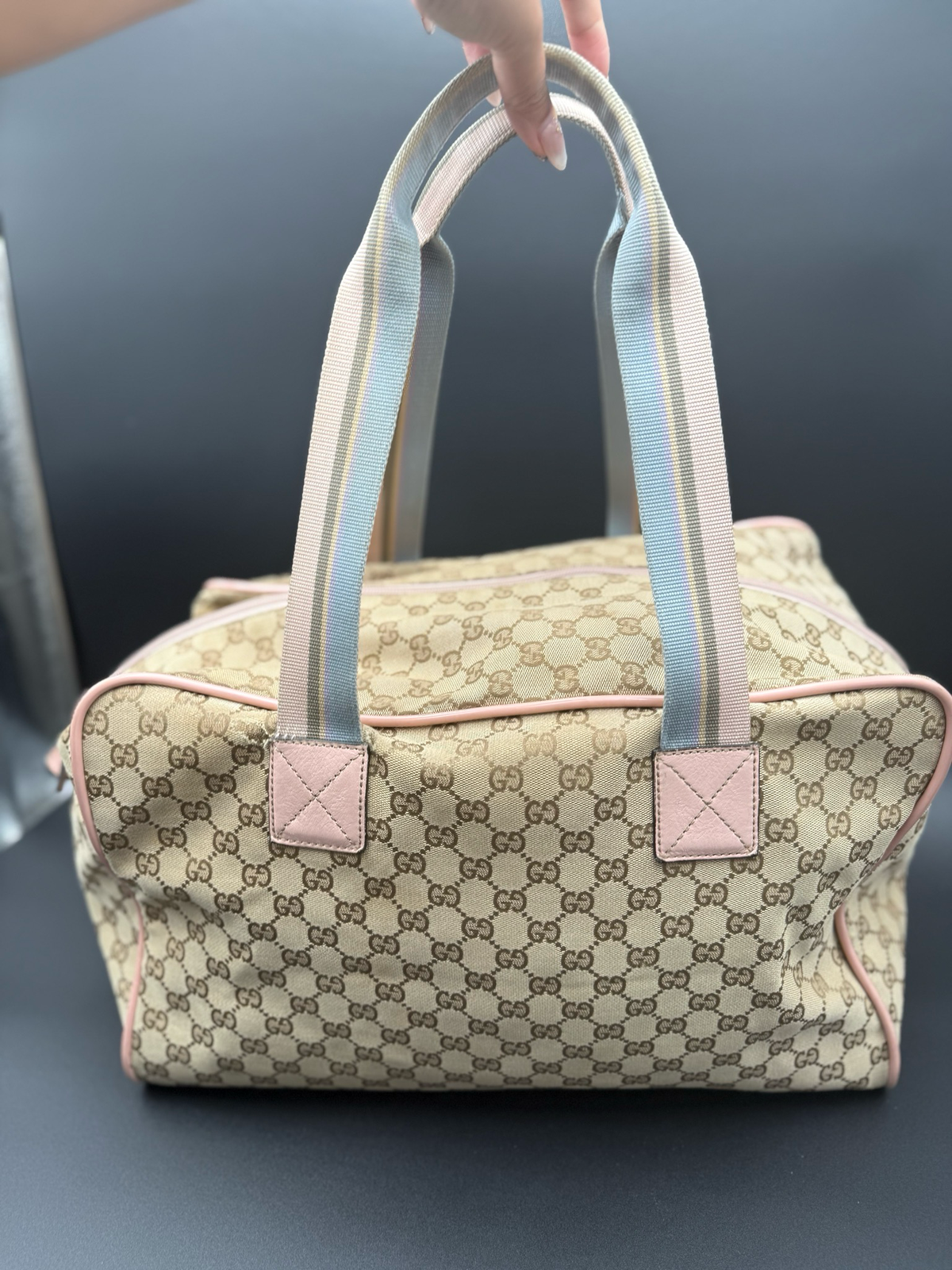 Gucci Canvas Travel Duffle Carry On Web Strap