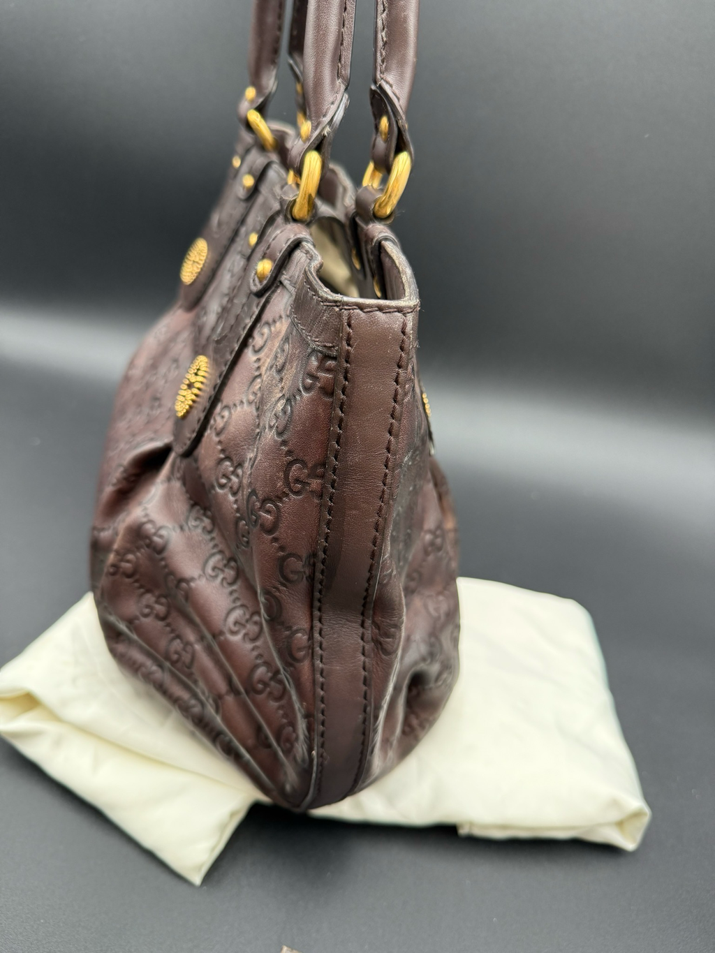Gucci Guccissima Leather Scarlett Tote Dark Brown Shoulder Bag