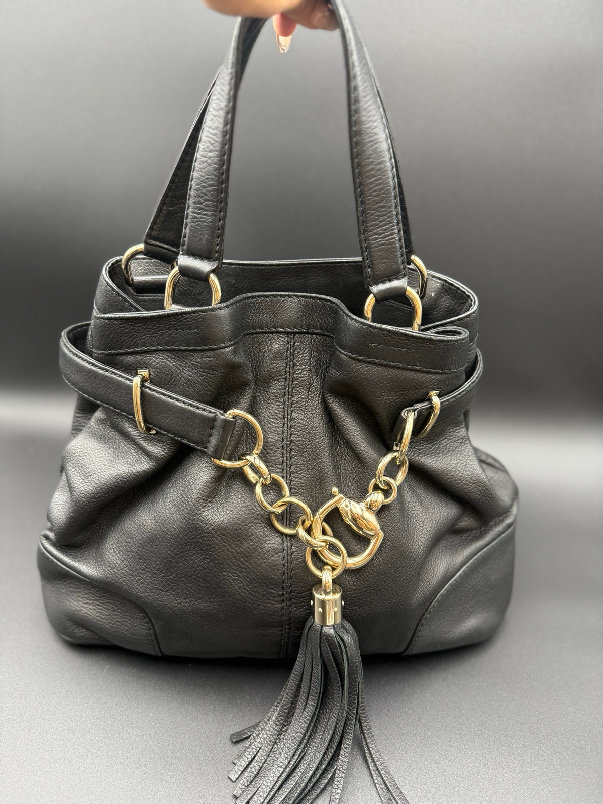 Gucci Hasler Sienna Medium Horsebit Pebbled Leather Tote Shoulder