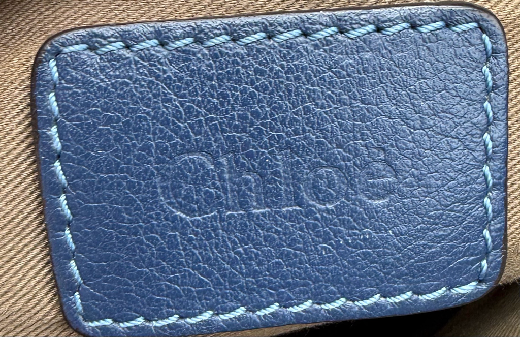 Chloe Marcie Saddle Pebbled Leather Small Messenger Crossbody Navy Blue