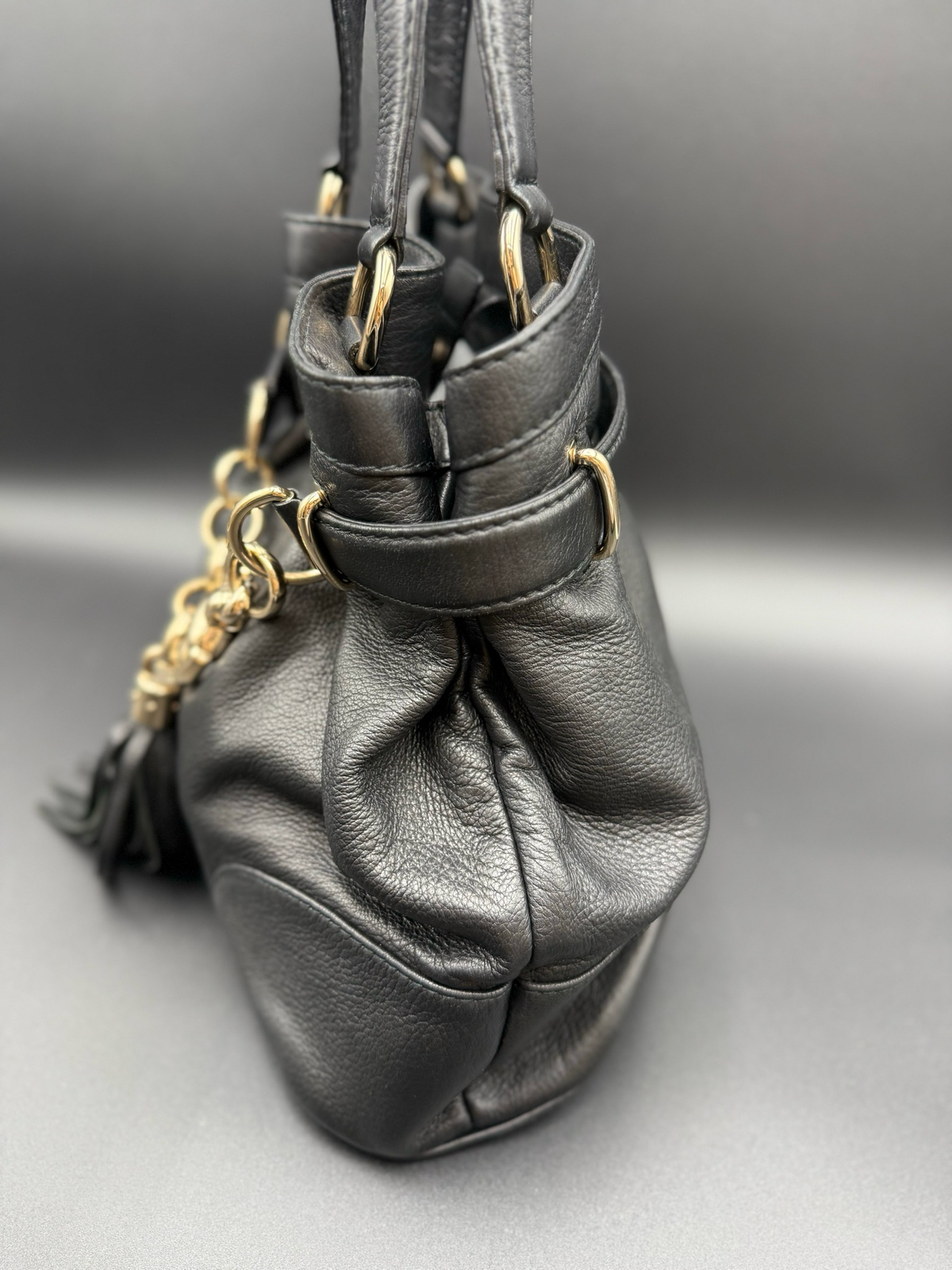 Gucci Hasler Sienna Medium Horsebit Pebbled Leather Tote Shoulder