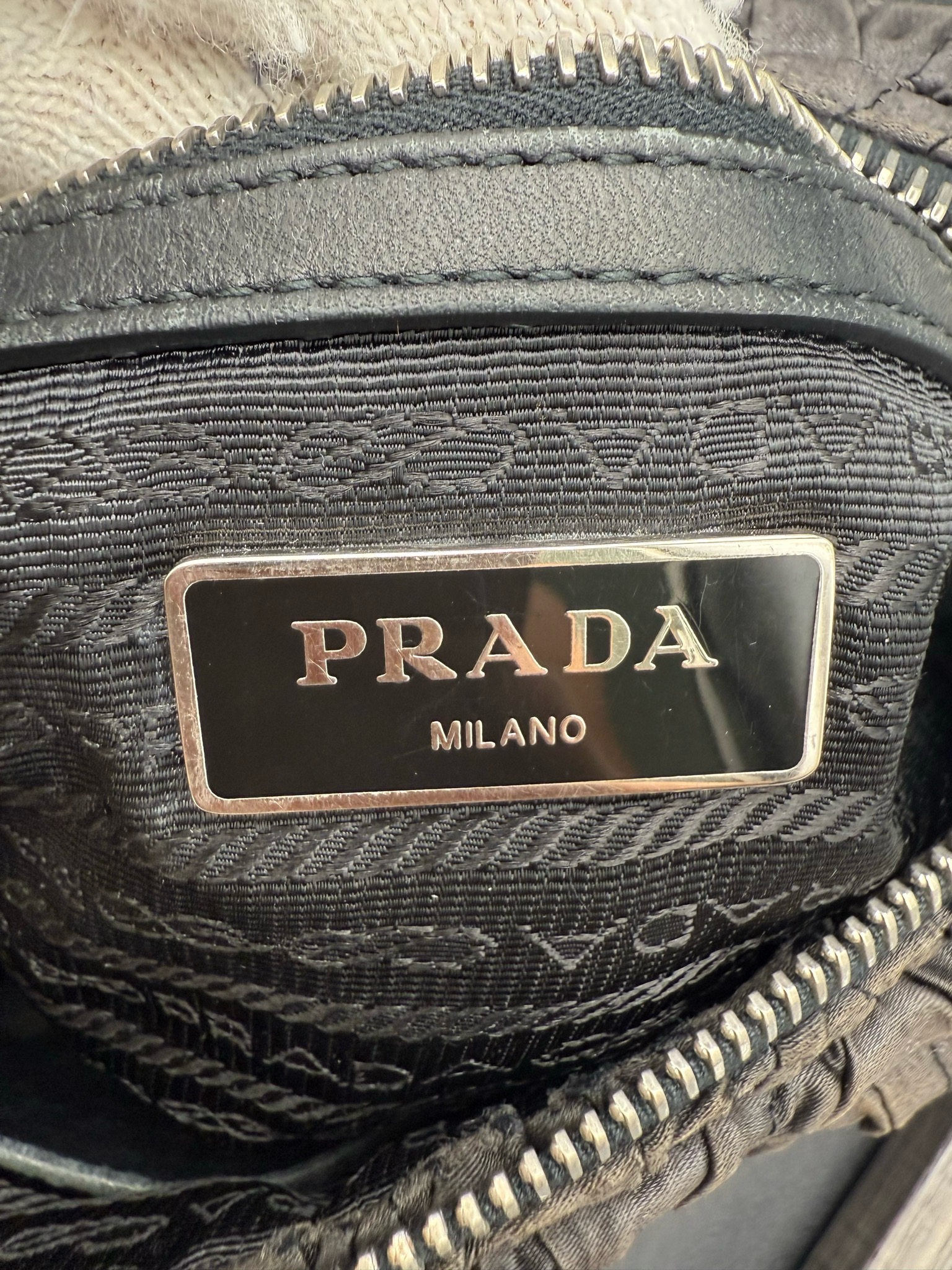Prada Ruched Wrinkled Small Shoulder Tote Zipper Long Strap