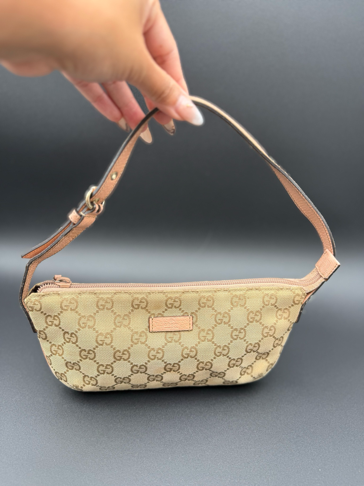 Gucci Monogram Canvas Pretty Boat Pochette Shoulder Pink
