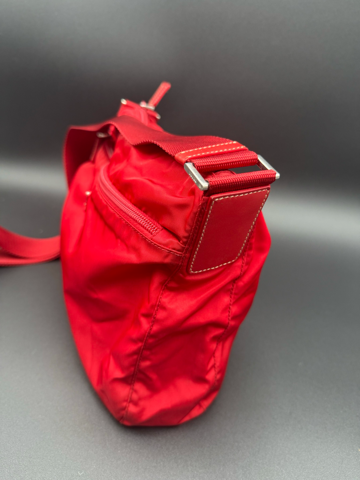 Prada Nylon Tessuto Front Zipper Messenger Tote Crossbody Red