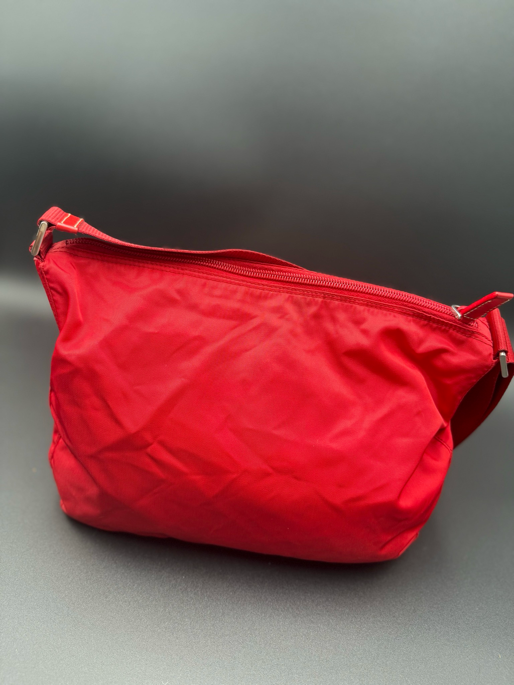 Prada Nylon Tessuto Front Zipper Messenger Tote Crossbody Red
