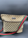 Gucci Monogram Web Strap Flat Messenger Canvas Crossbody
