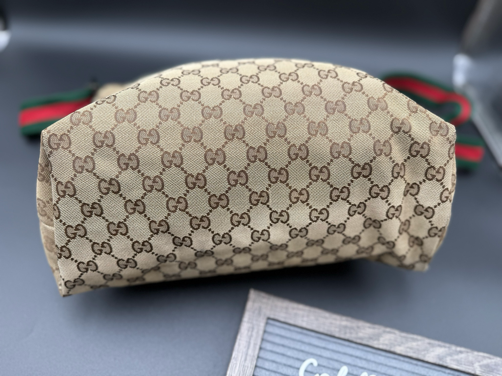 Gucci Monogram Web Strap Flat Messenger Canvas Crossbody