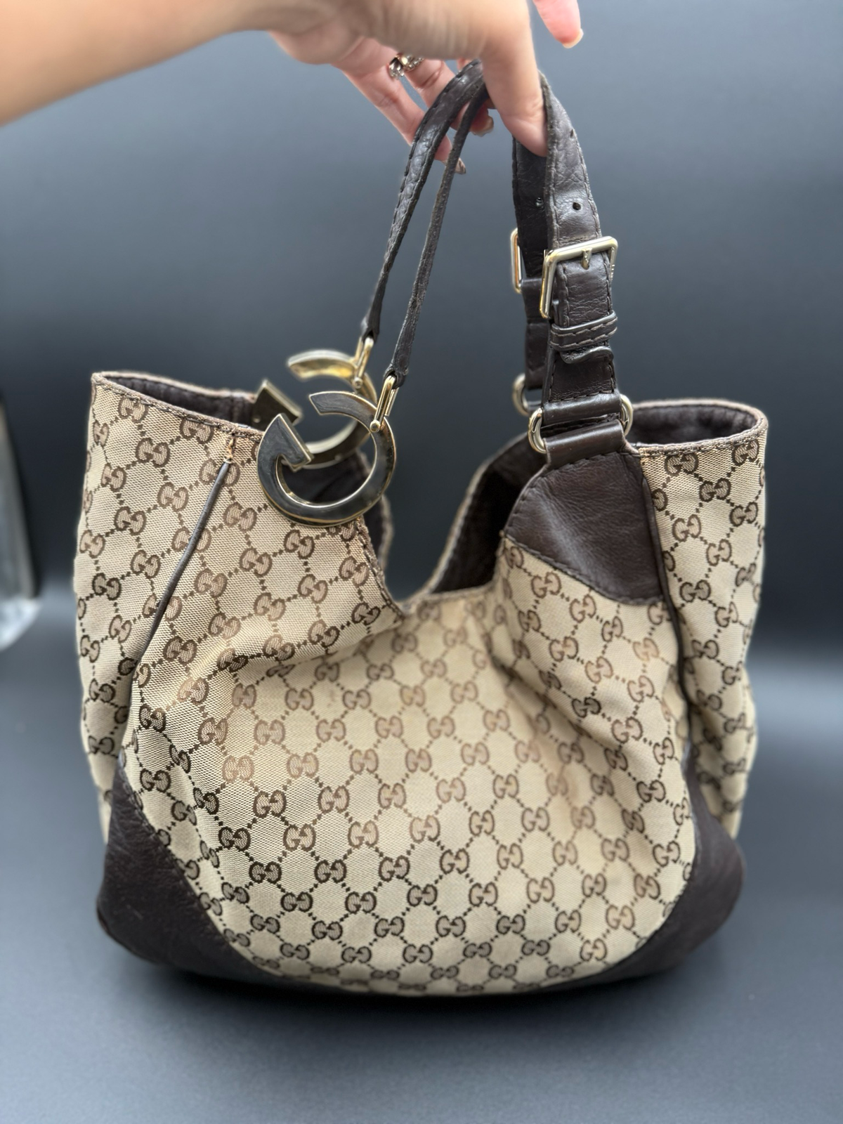Gucci Monogram Canvas Charlotte Tote Hobo Shoulder