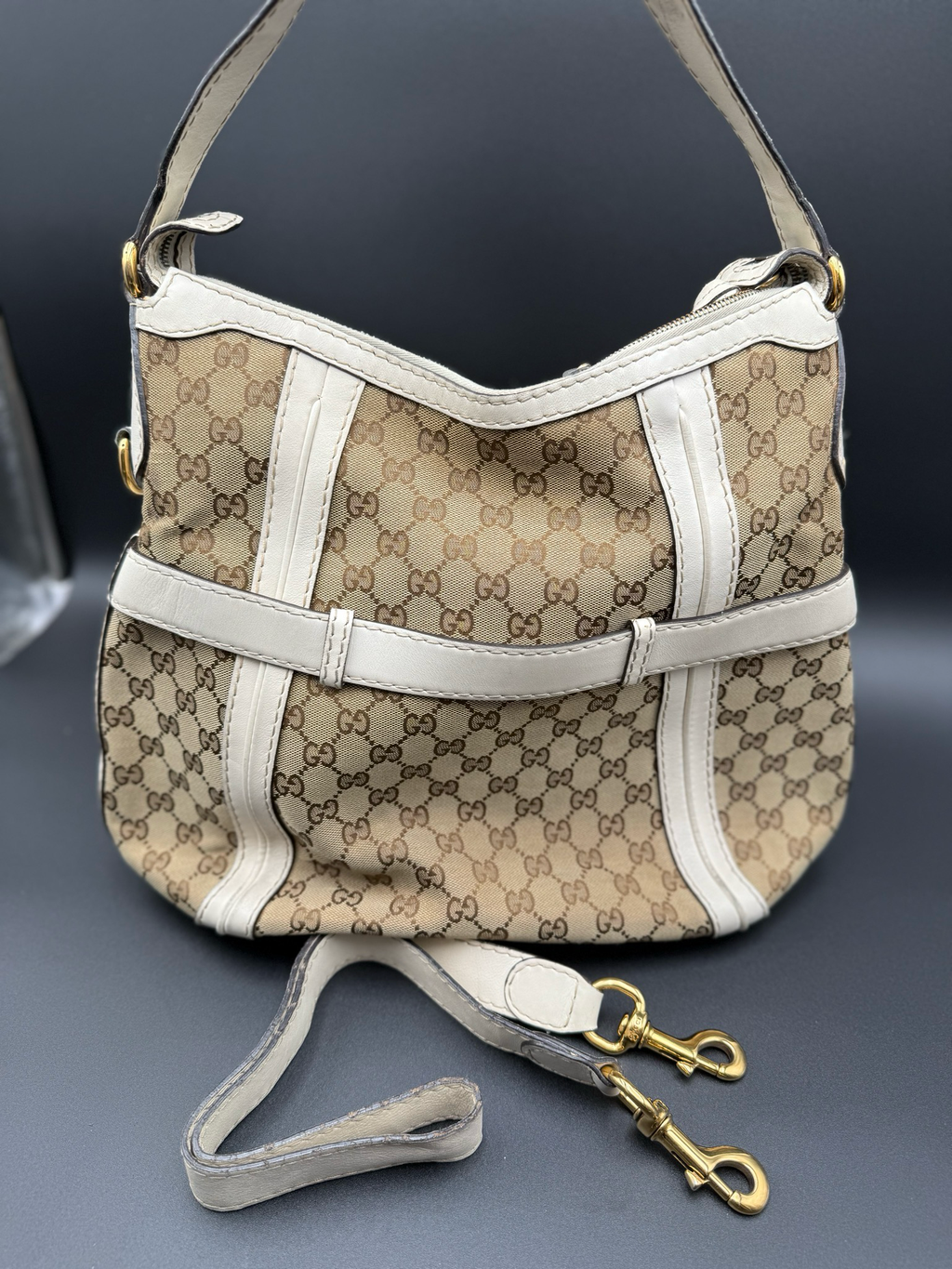 Gucci Monogram Canvas Running Hobo Shoulder Bag