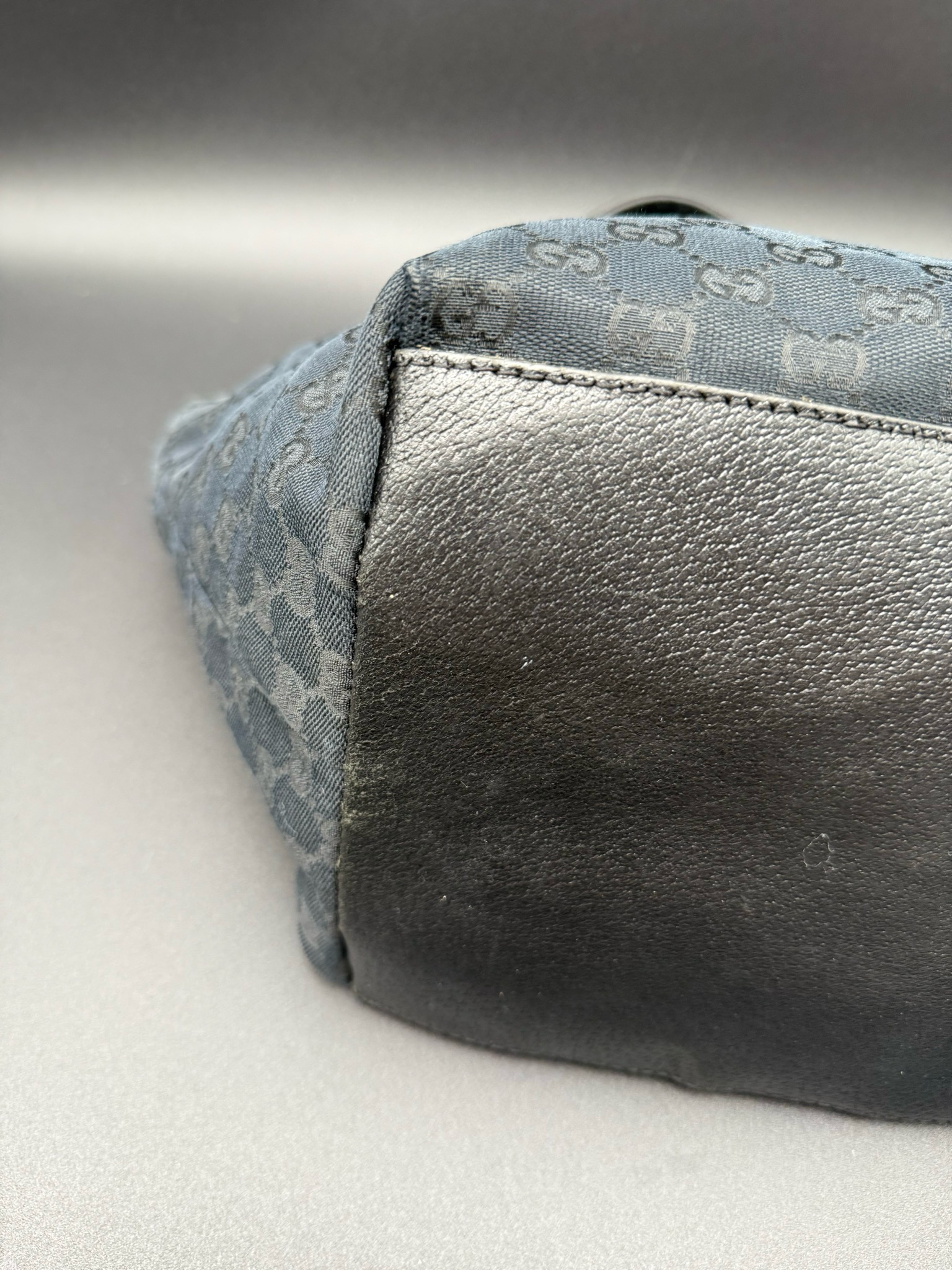 Gucci Monogram Black Canvas Web Strap Tote Shoulder