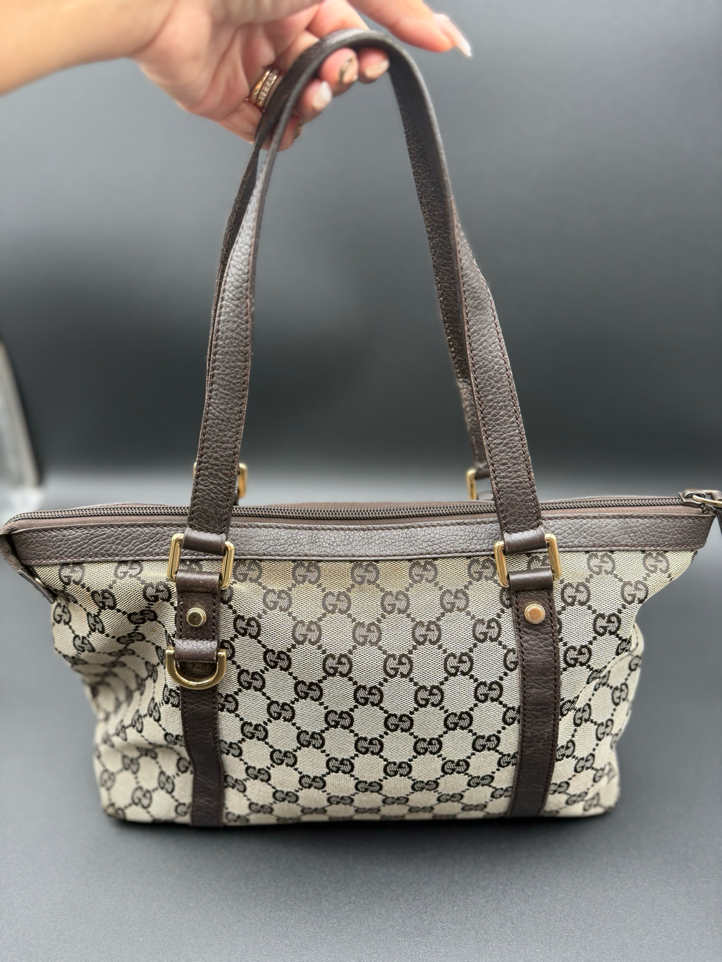Gucci Monogram Canvas Tote Abbey Shoulder Bag