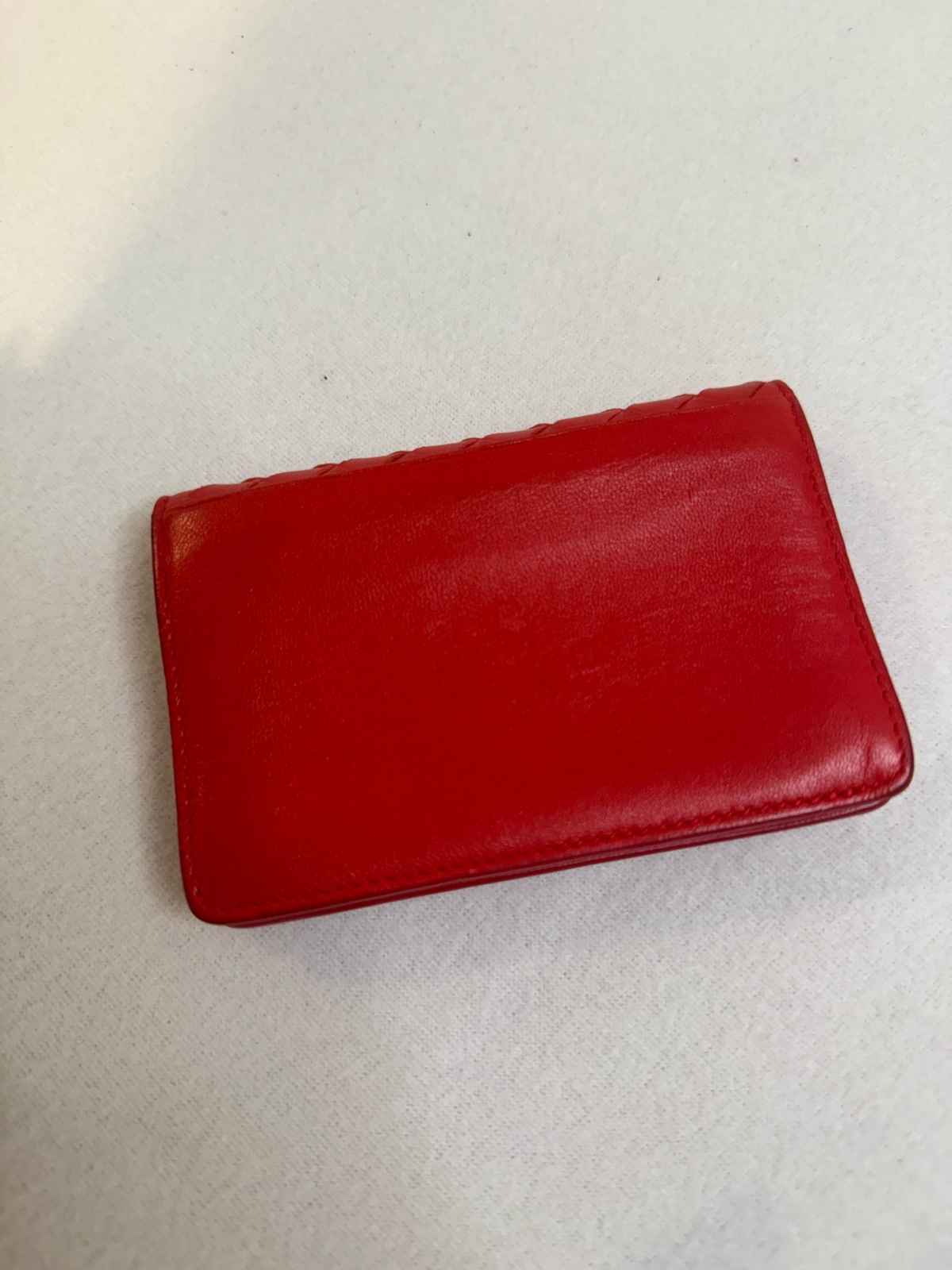 Bottega Veneta Intreciatto Nappa Flap Card Case Holder Red