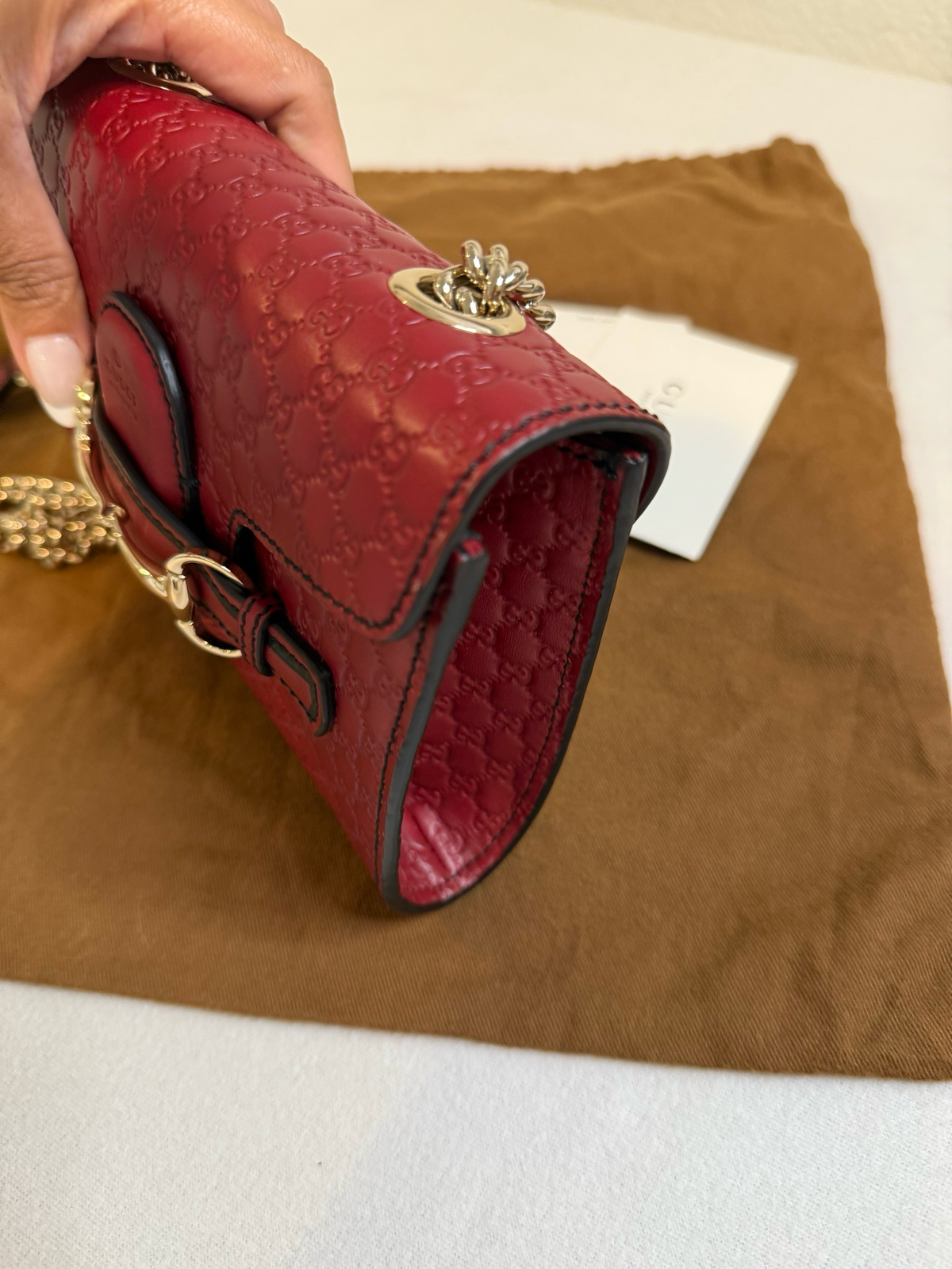 Gucci Leather Micromonogram Emily Mini Flap Crossbody