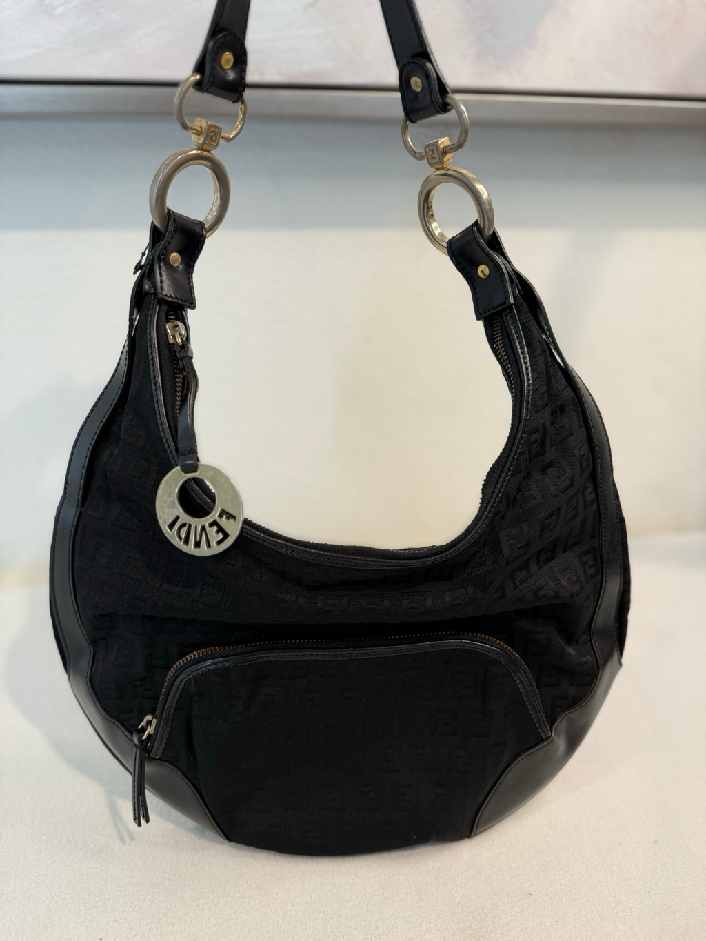 Fendi Zucca Canvas Cuoio Chef Hobo Shoulder