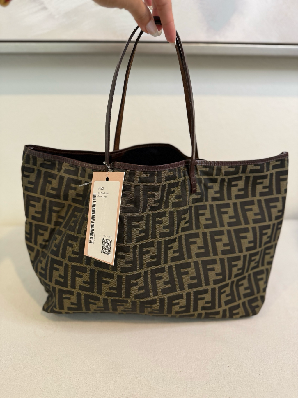 Fendi Zucca Roll Tote Monogram Canvas With Pouch Large Tote