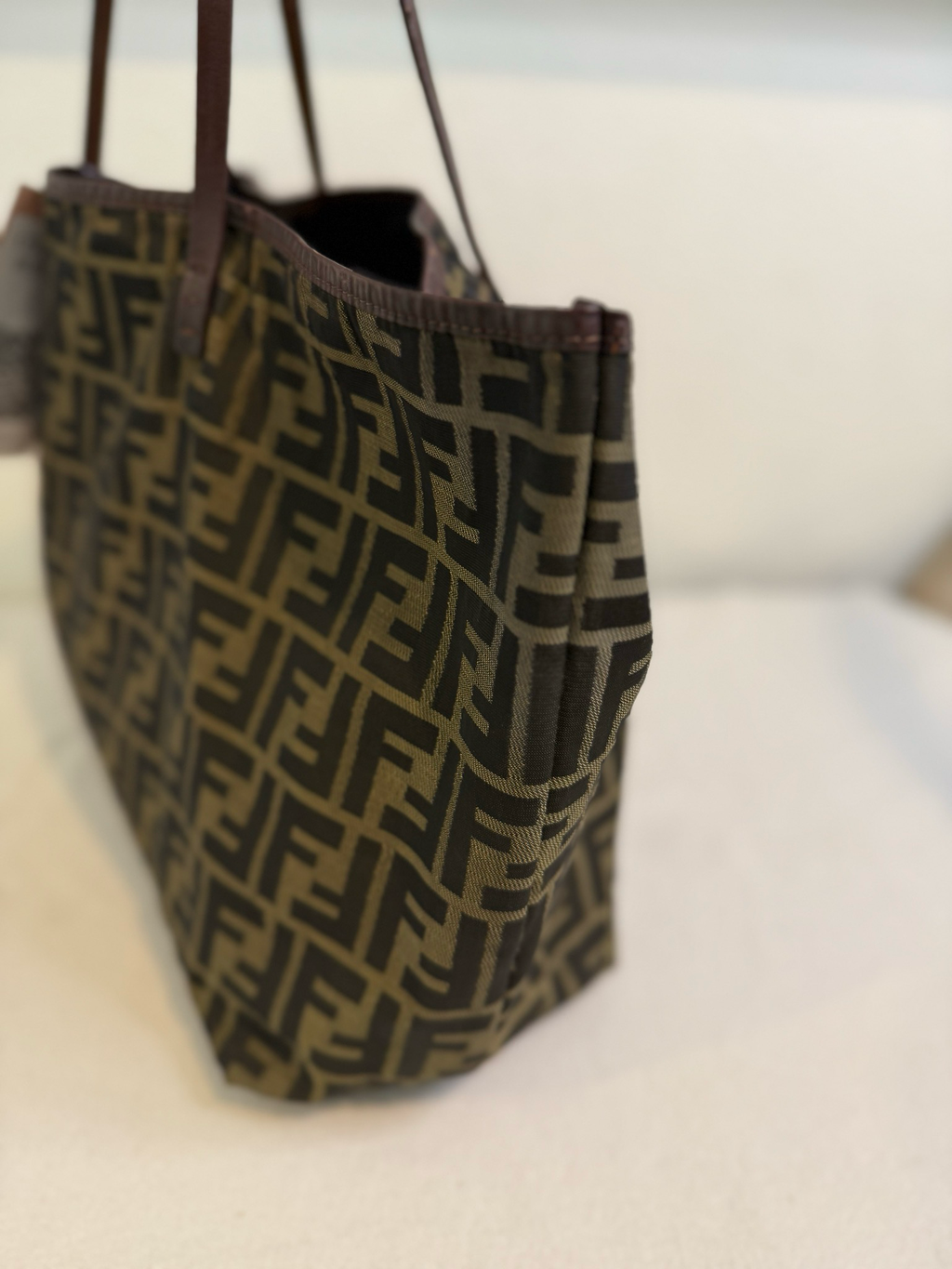 Fendi Zucca Roll Tote Monogram Canvas With Pouch Large Tote
