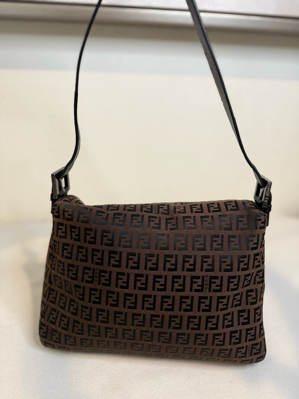 Fendi Zucca Mama Hobo Canvas Baguette Flap Shoulder