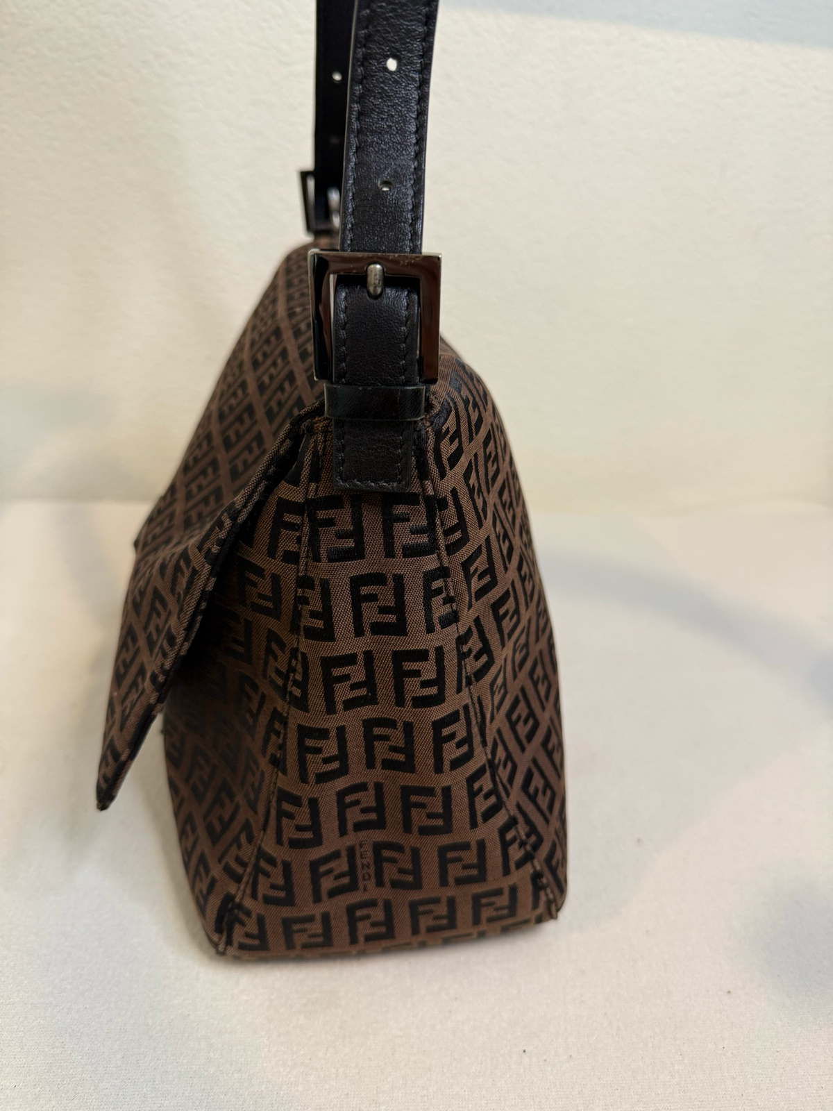 Fendi Zucca Mama Hobo Canvas Baguette Flap Shoulder