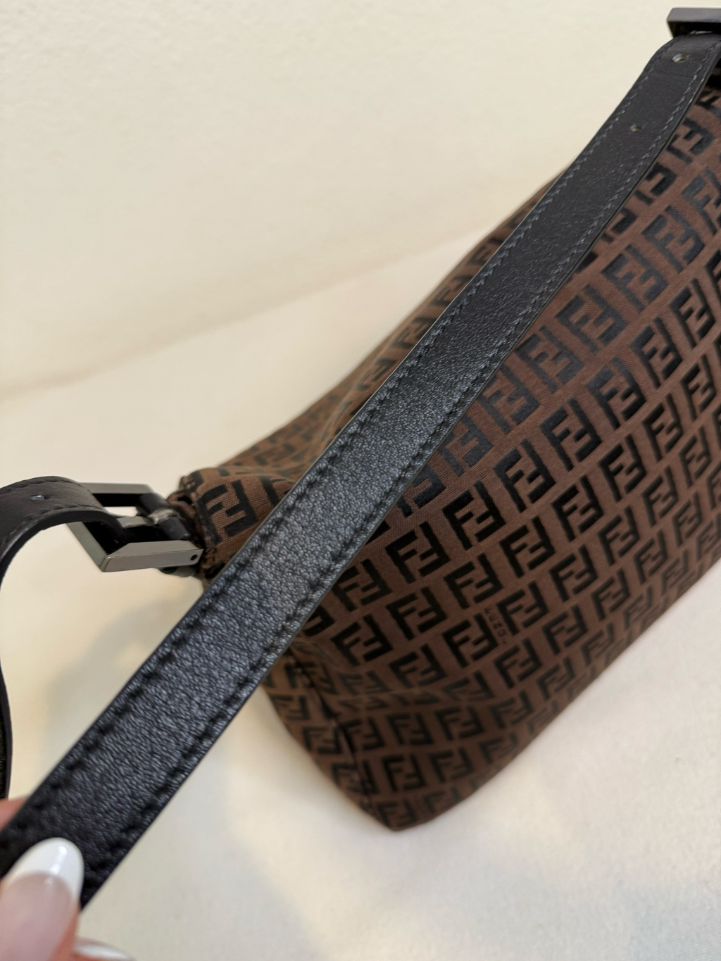 Fendi Zucca Mama Hobo Canvas Baguette Flap Shoulder