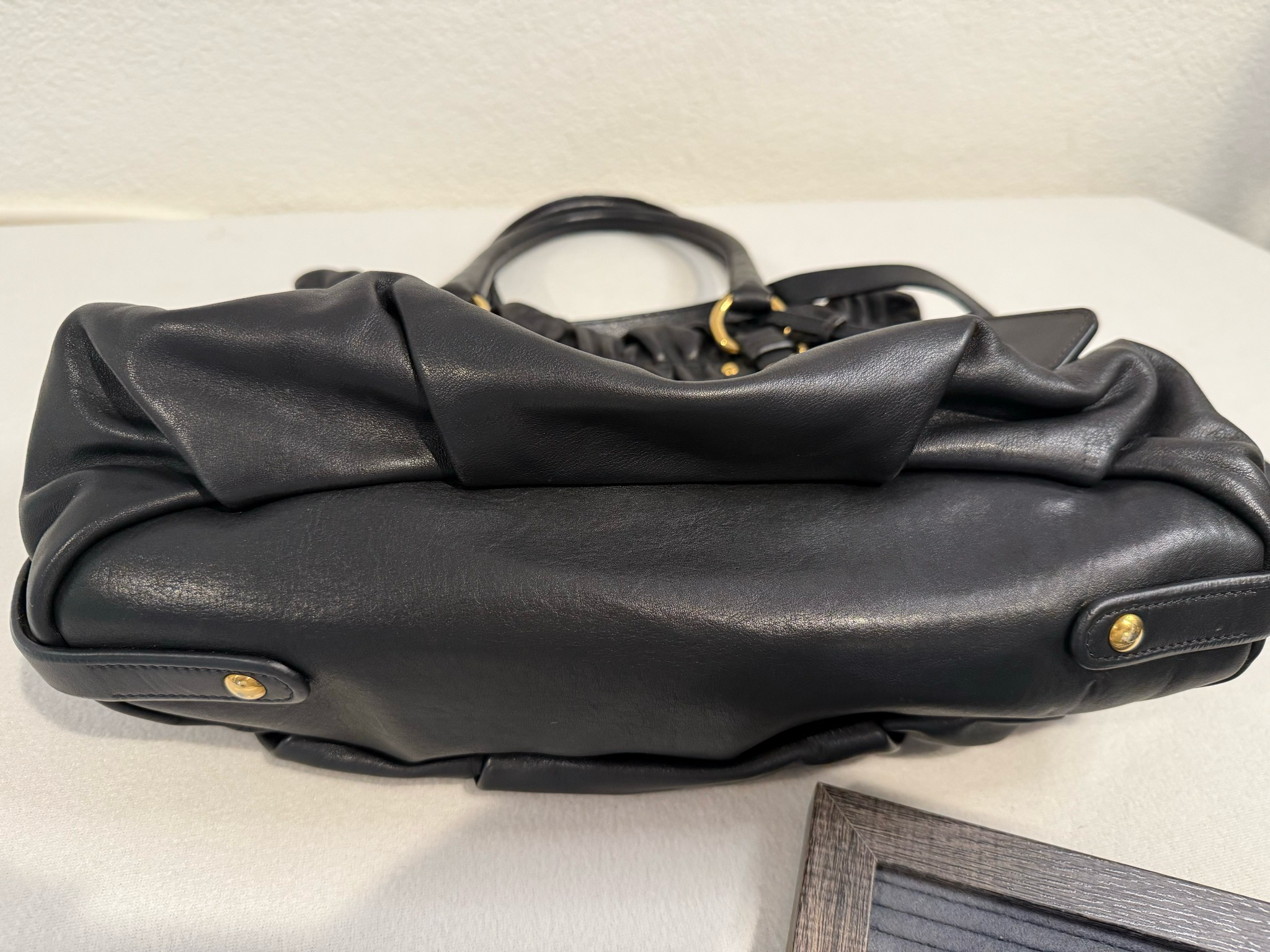 Prada Leather Crossbody Tote Black Belted