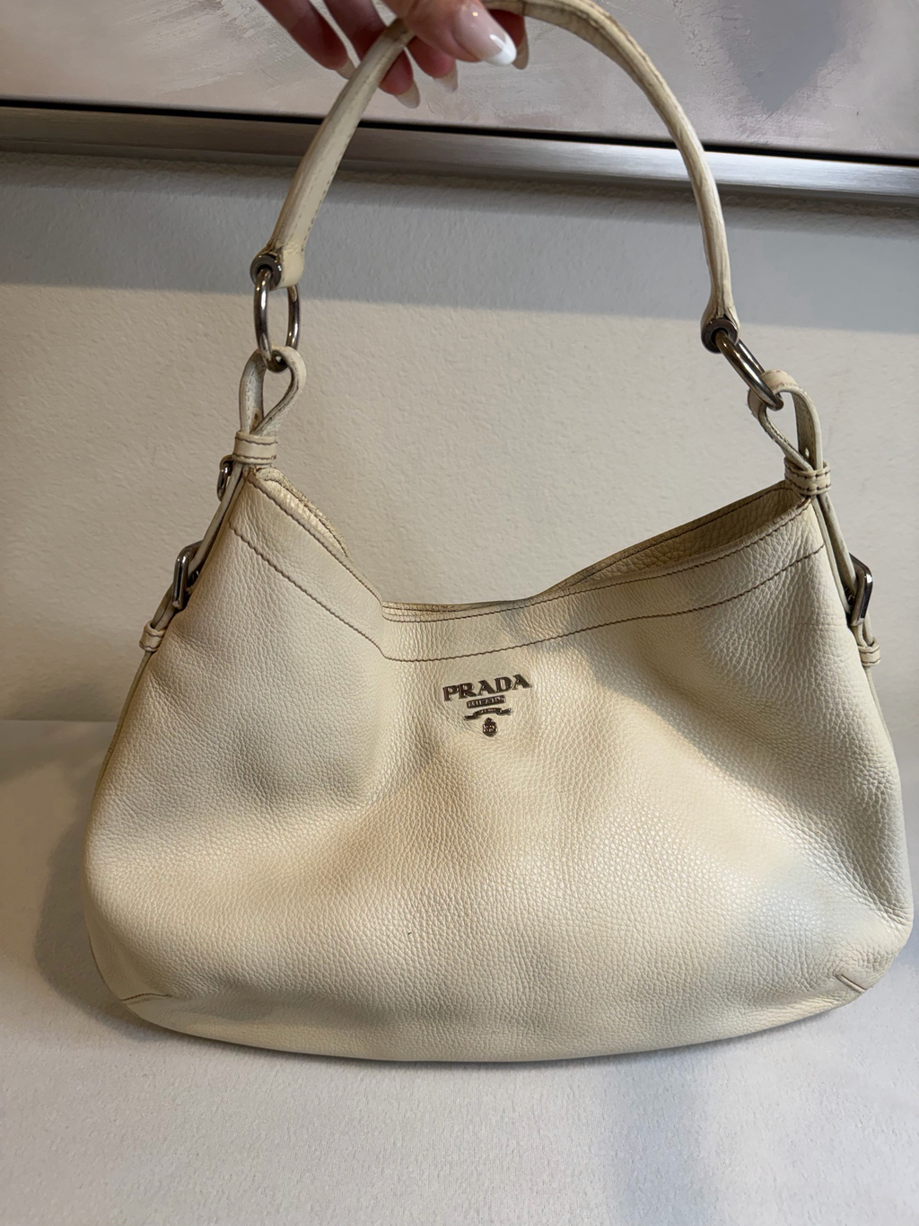 Prada Pebbled Leather Hobo Shoulder