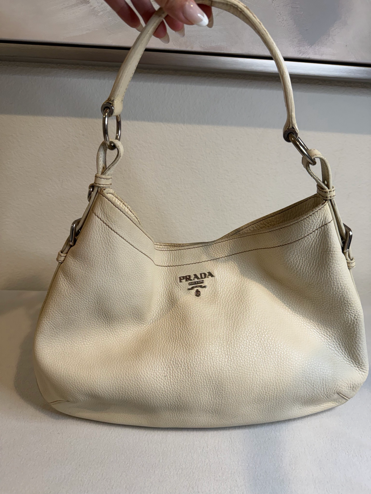 Prada Pebbled Leather Hobo Shoulder