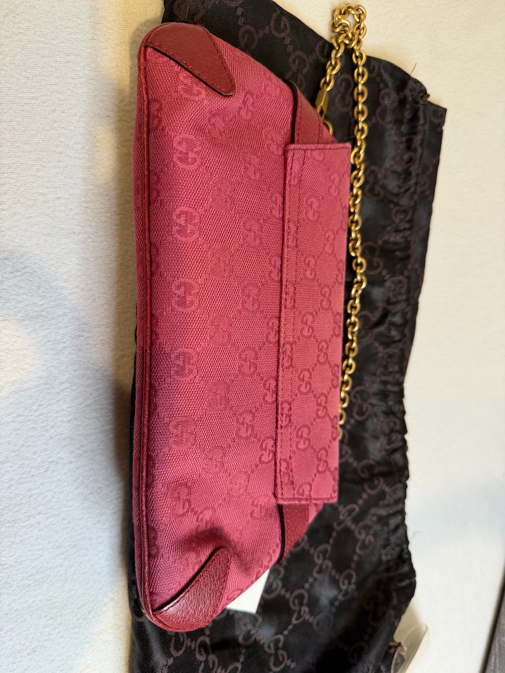 Gucci Monogram Canvas Horsebit Shoulder Bag Clutch