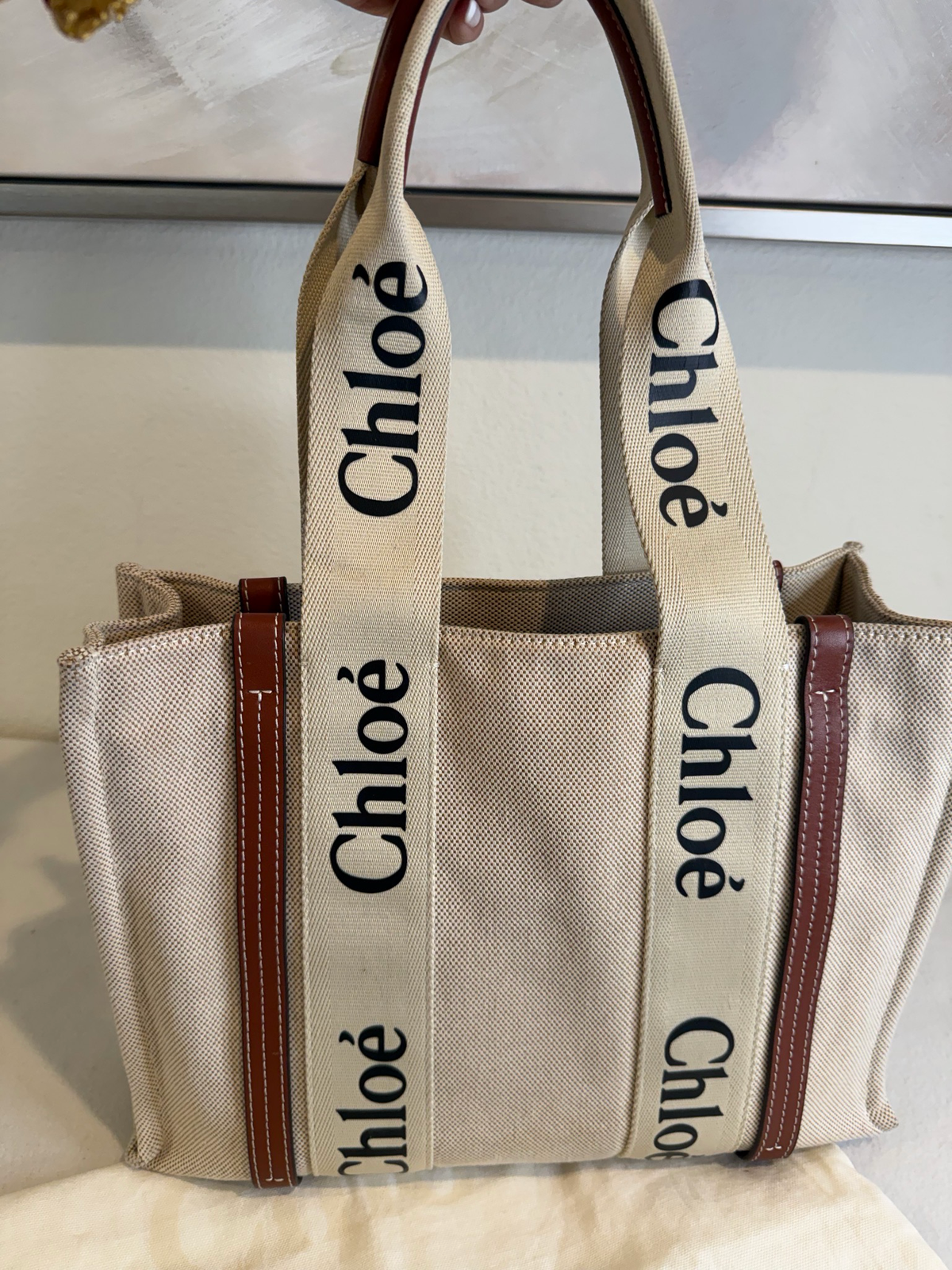 Chloe Woody Monogram Canvas Tote Shoulder Bag
