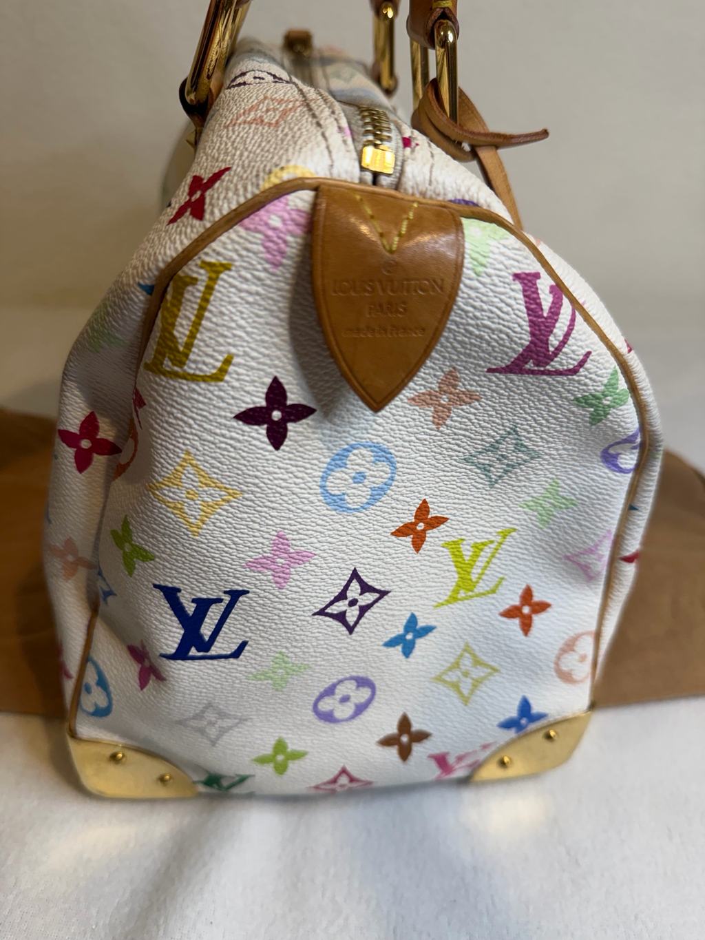 Louis Vuitton Monogram Multicolor Takashi Murakami Speedy 30 Boston Satchel Blanc