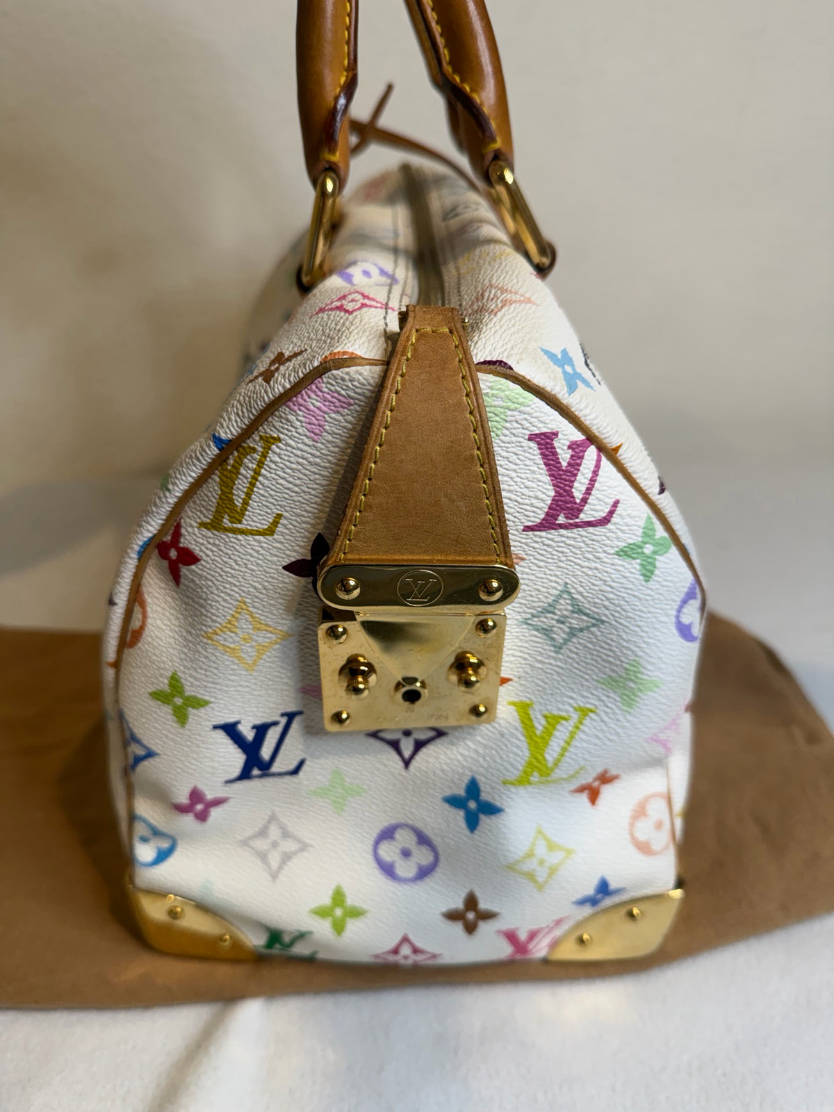 Louis Vuitton Monogram Multicolor Takashi Murakami Speedy 30 Boston Satchel Blanc