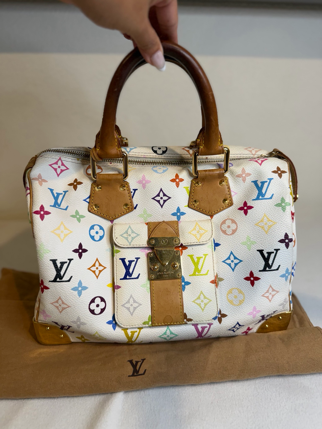 Louis Vuitton Monogram Multicolor Takashi Murakami Speedy 30 Boston Satchel Blanc