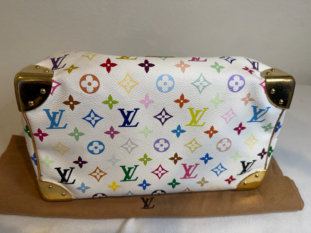 Louis Vuitton Monogram Multicolor Takashi Murakami Speedy 30 Boston Satchel Blanc