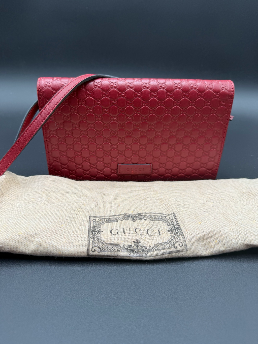 Gucci Micromonogram Messenger Flap Wallet on Strap Crossbody